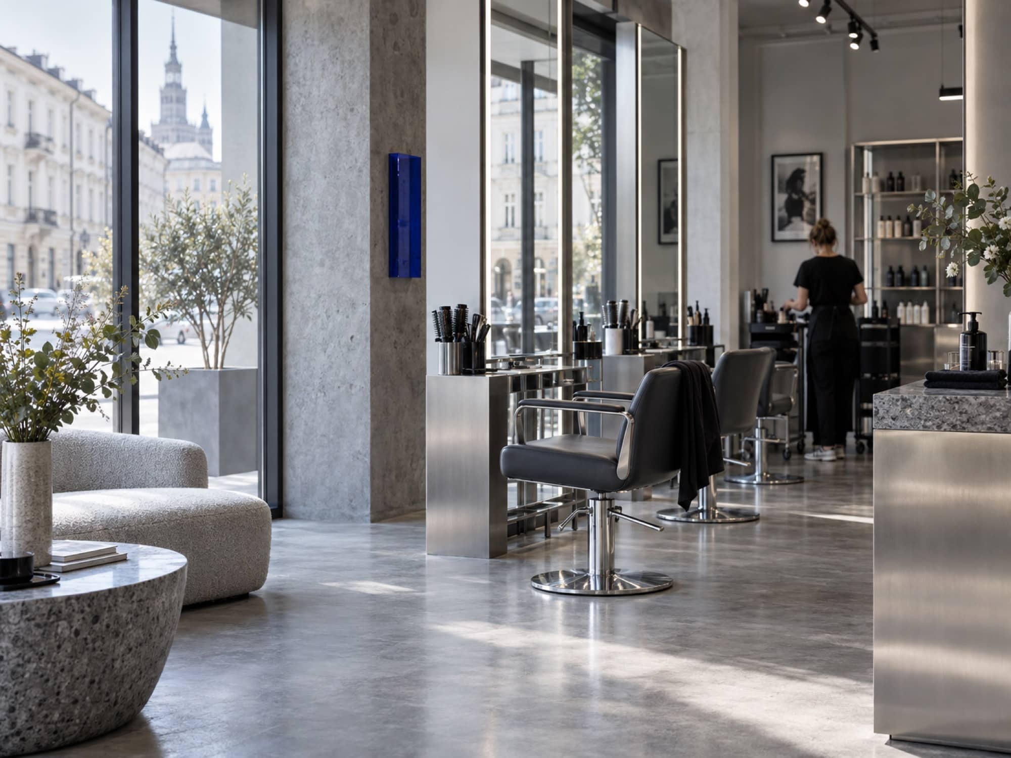 A bright contemporary salon in Warsaw prepared for the day